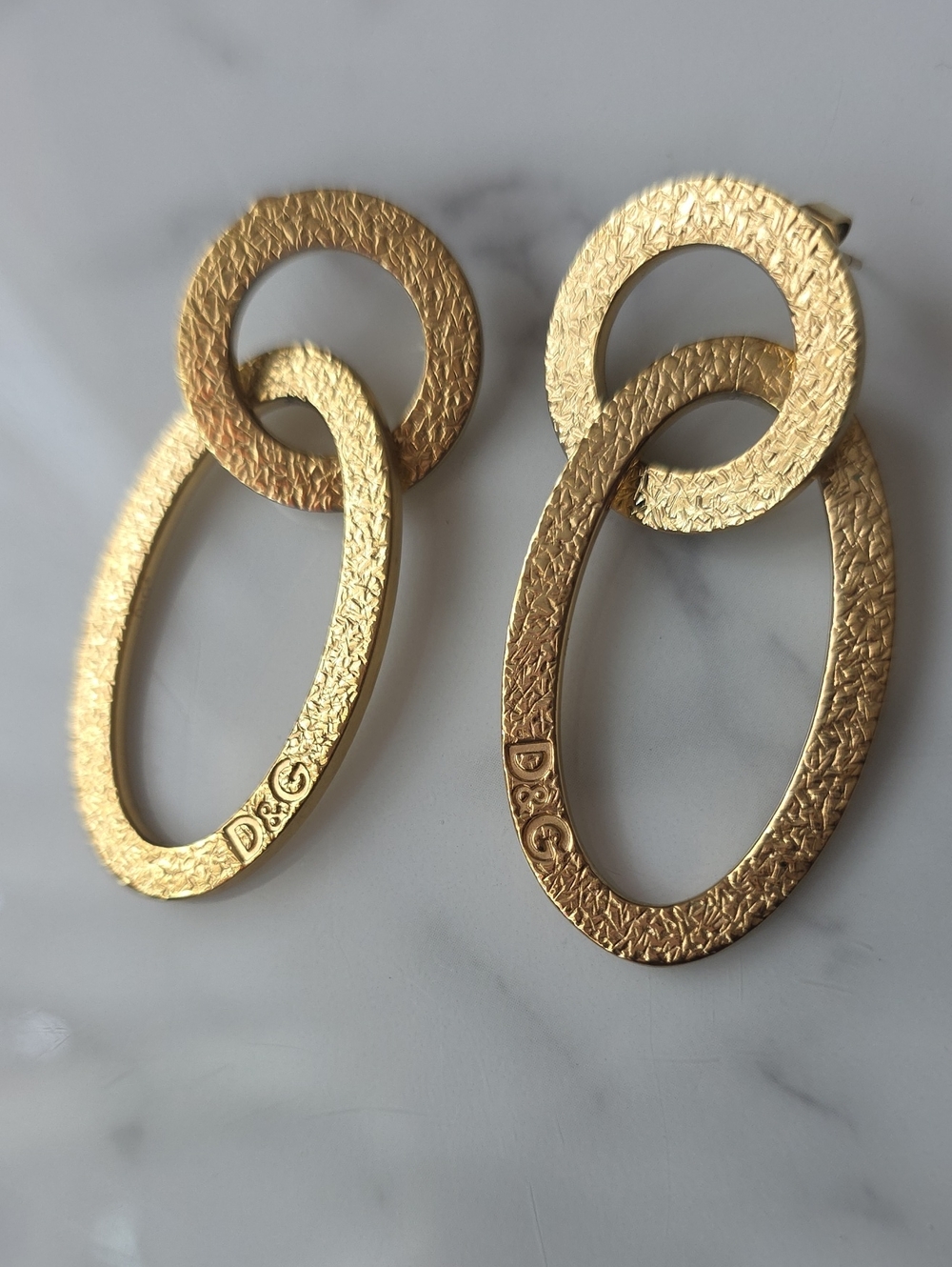 Dolce & Gabbana Textured Gold Interlocking Double Hoop Earrings